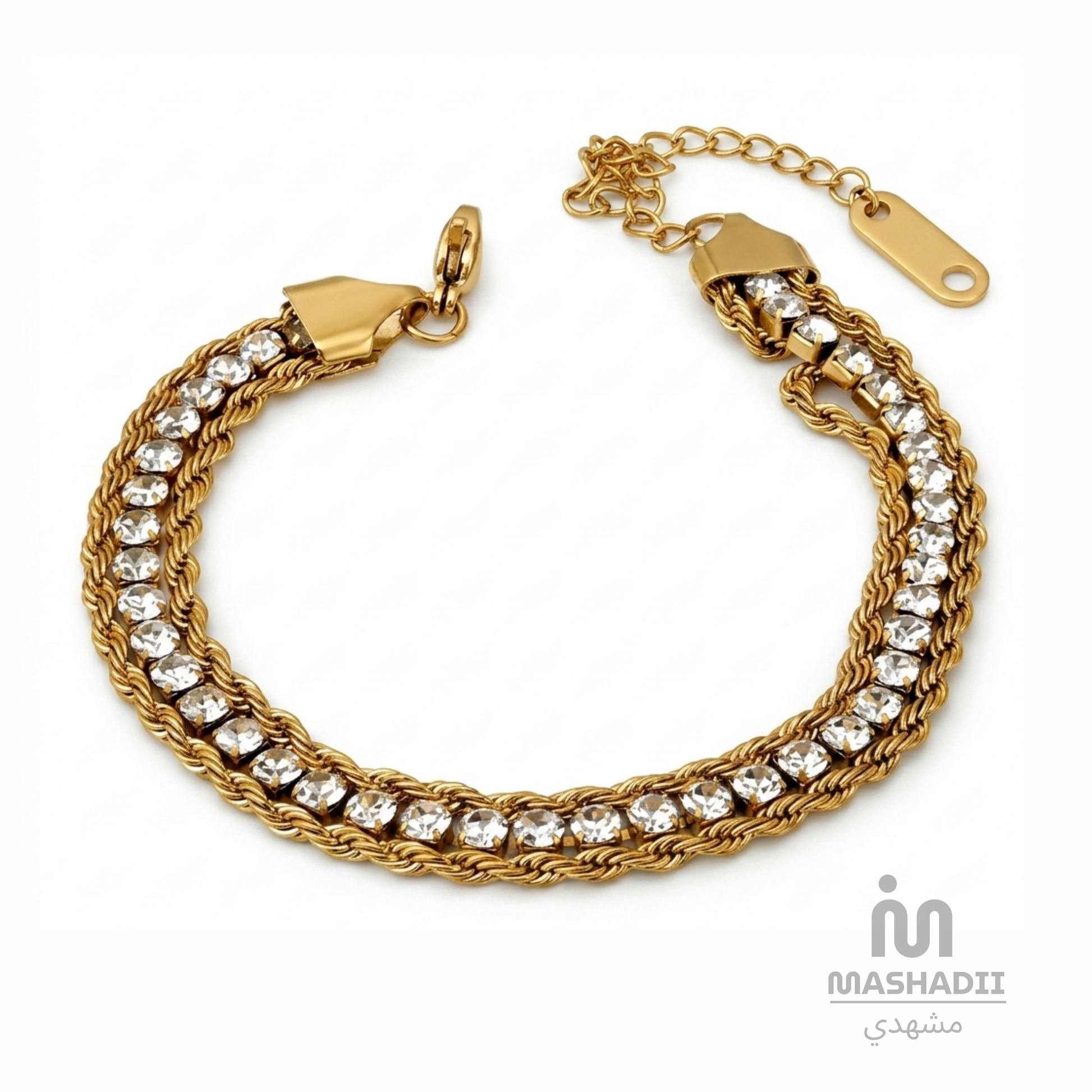 Trio Zircon Rope Chain Bracelet – Waterproof, Tarnish-Free Stainless Steel Bracelet featuring Sparkling Zircon Stones, a Stylish Rope Chain Design, and a 1 Year Colour Guarantee