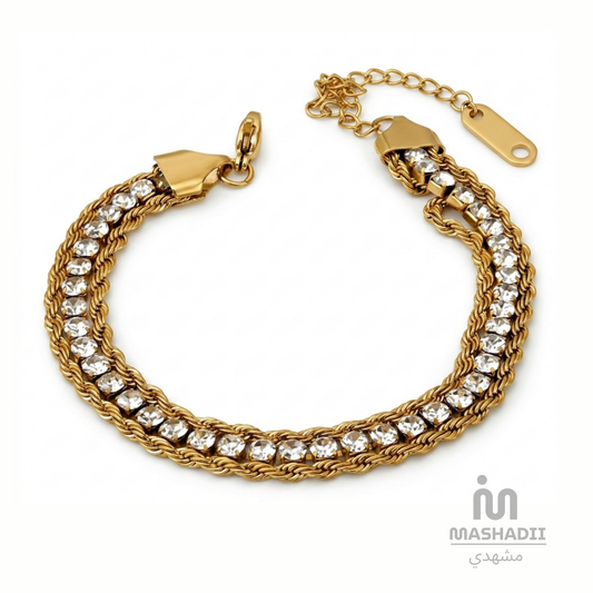 Trio Zircon Rope Chain Bracelet – Waterproof, Tarnish-Free Stainless Steel Bracelet featuring Sparkling Zircon Stones, a Stylish Rope Chain Design, and a 1 Year Colour Guarantee