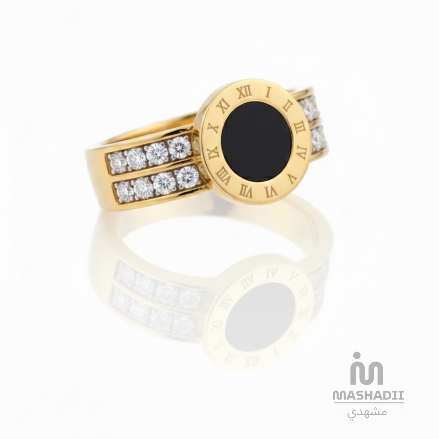 Roman Black Stone Ring With Multi Crystals