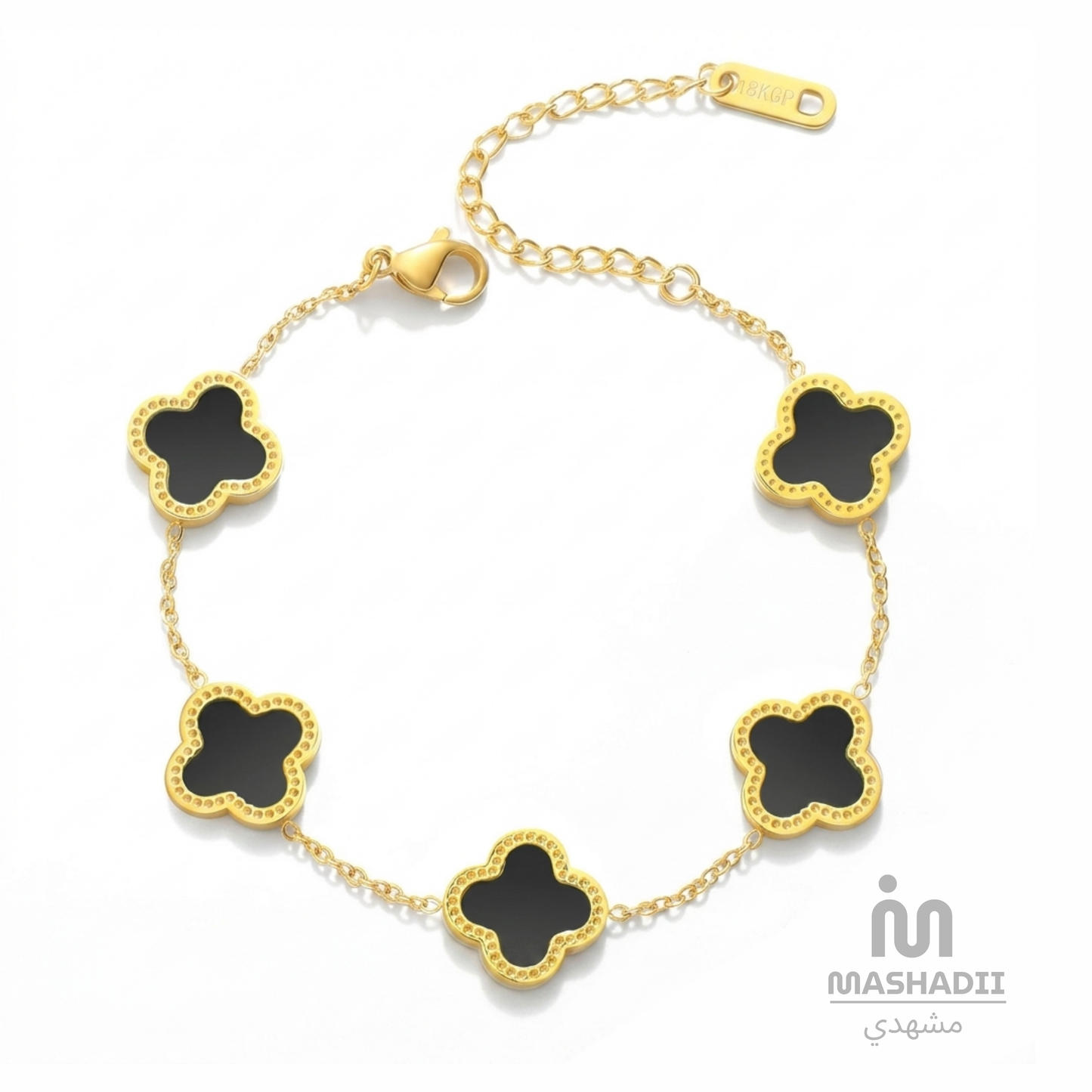 Black Stone Multiple Clover Bracelet