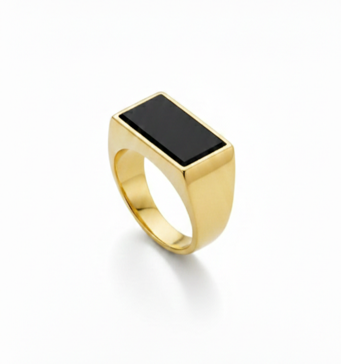Black Stone Rectangular Ring