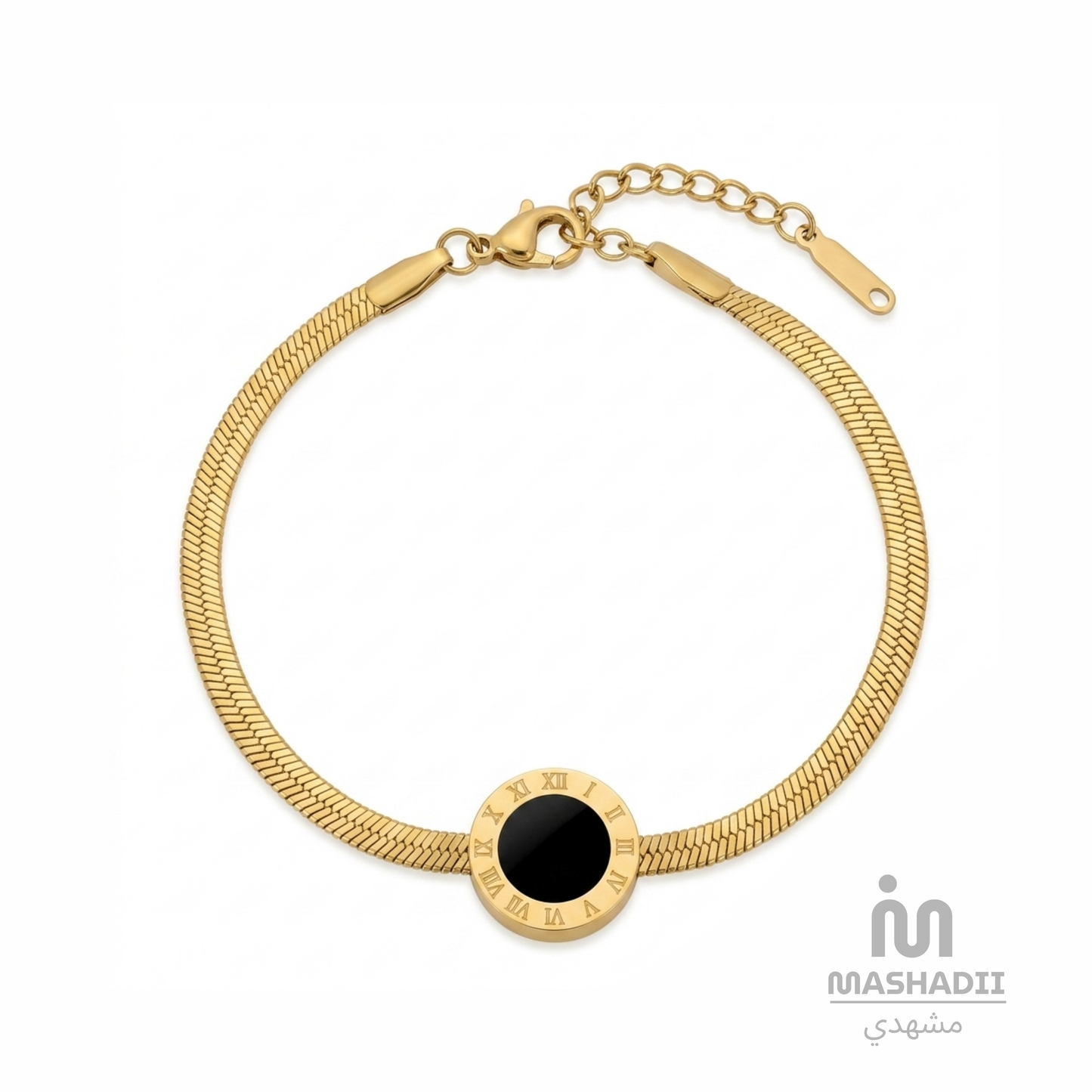 Black Stone Roman Broad Chain Bracelet
