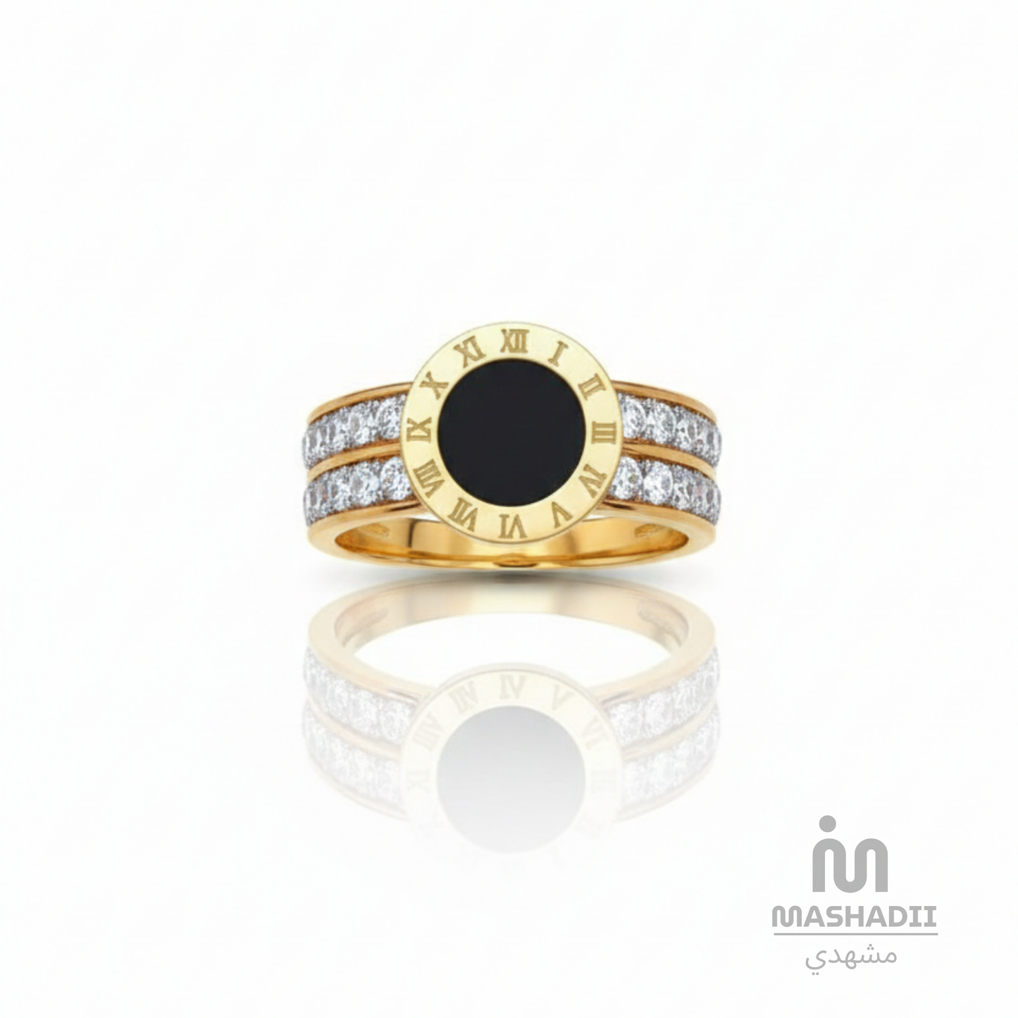 Roman Black Stone Ring With Multi Crystals