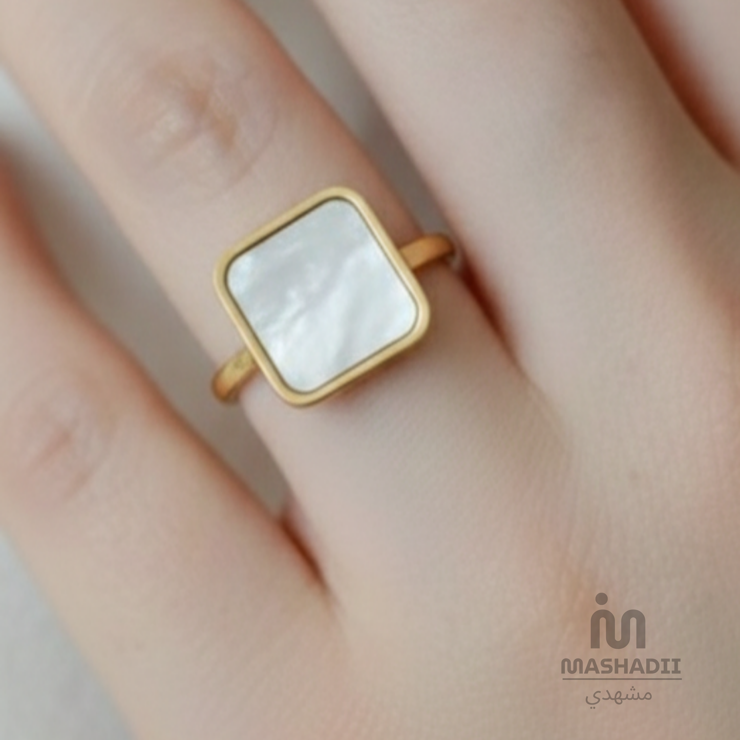 White Stone Square Ring