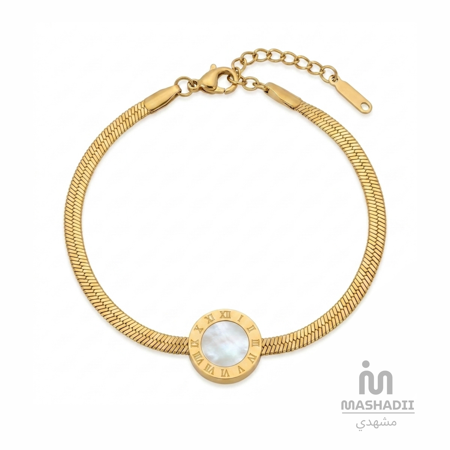 White Stone Roman Broad Chain Bracelet