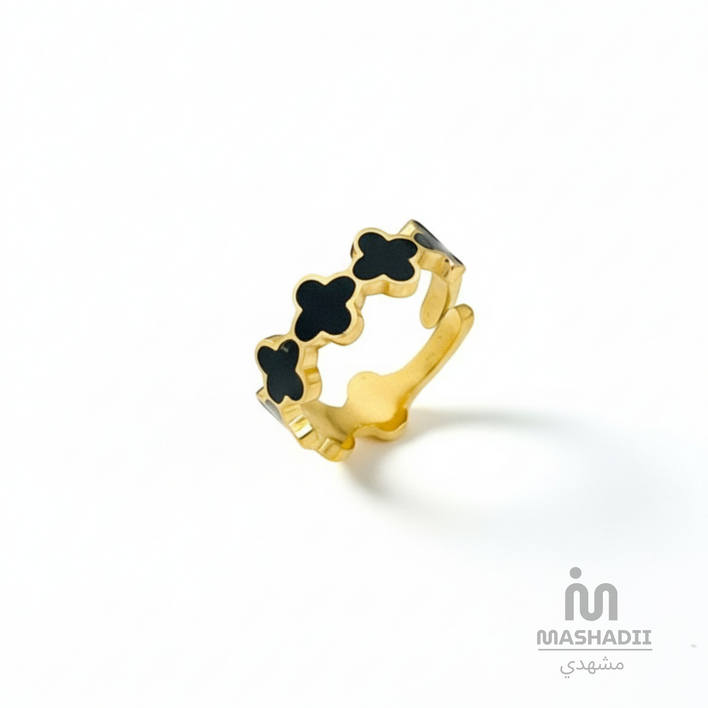 Black Stone Multi Clover Ring