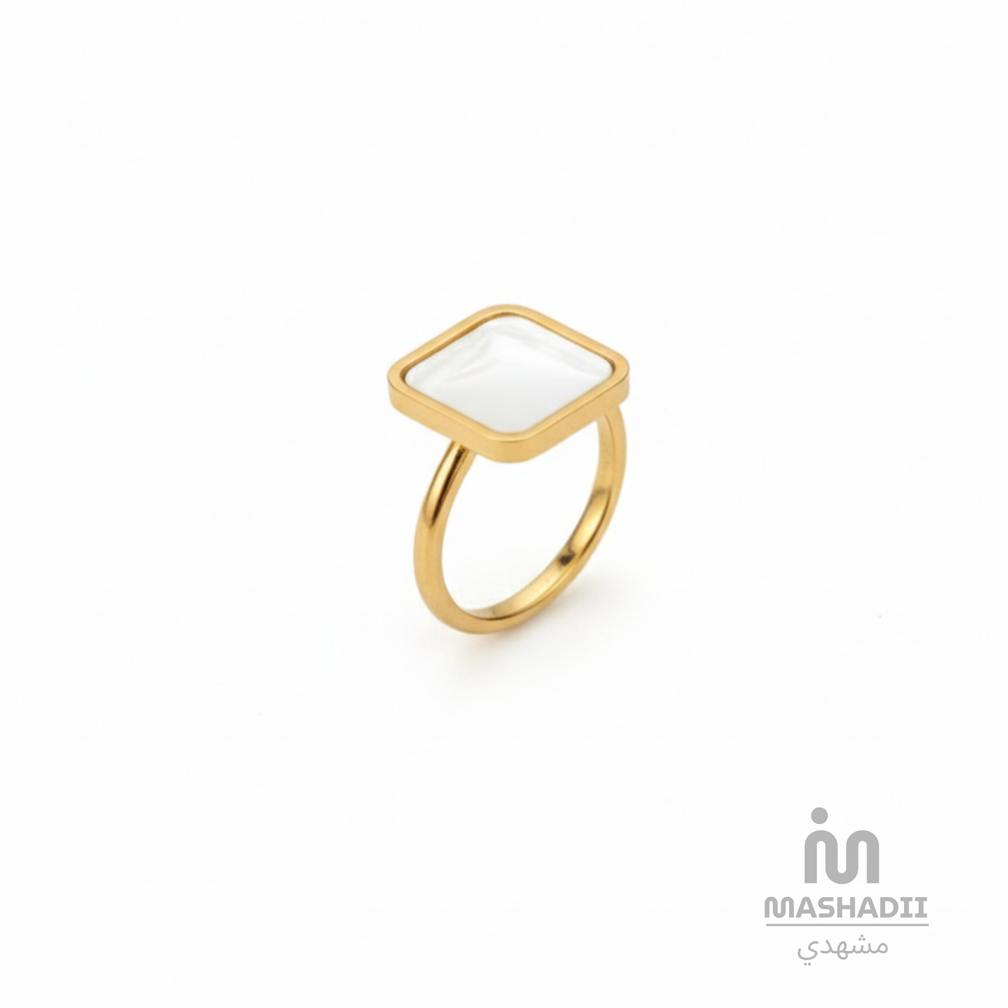 White Stone Square Ring