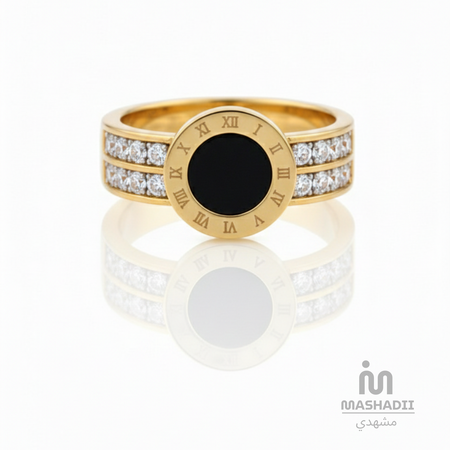 Roman Black Stone Ring With Multi Crystals