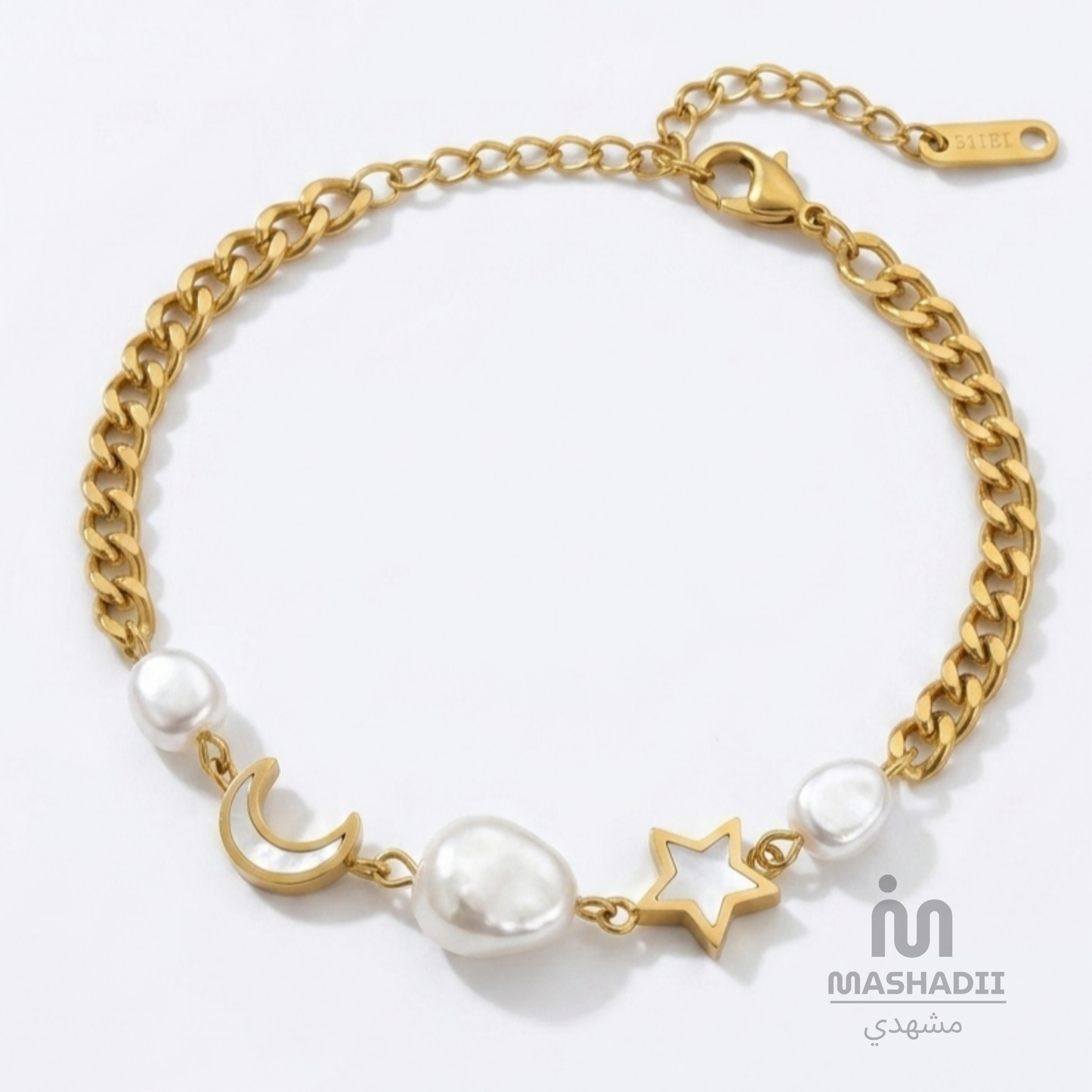 Moon Star & Pearl Charm Bracelet