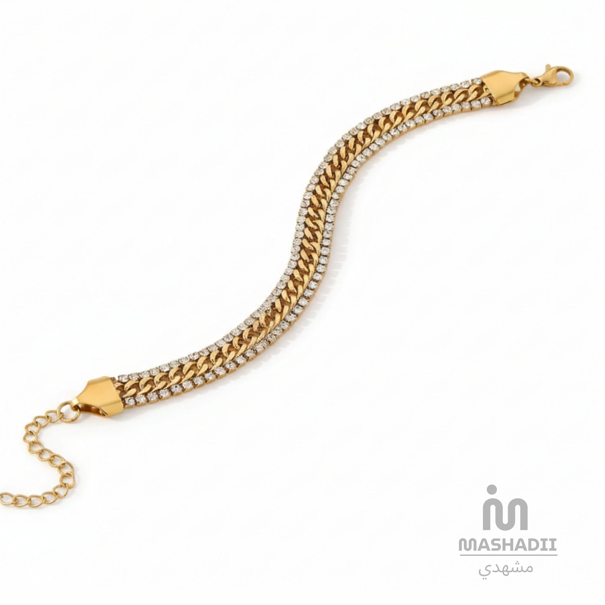 Cuban Link Zirconia Layered Bracelet – Waterproof, Tarnish-Free Stainless Steel Bracelet featuring a Layered Cuban Link Design, Sparkling Zirconia Stones, and a 1 Year Colour Guarantee
