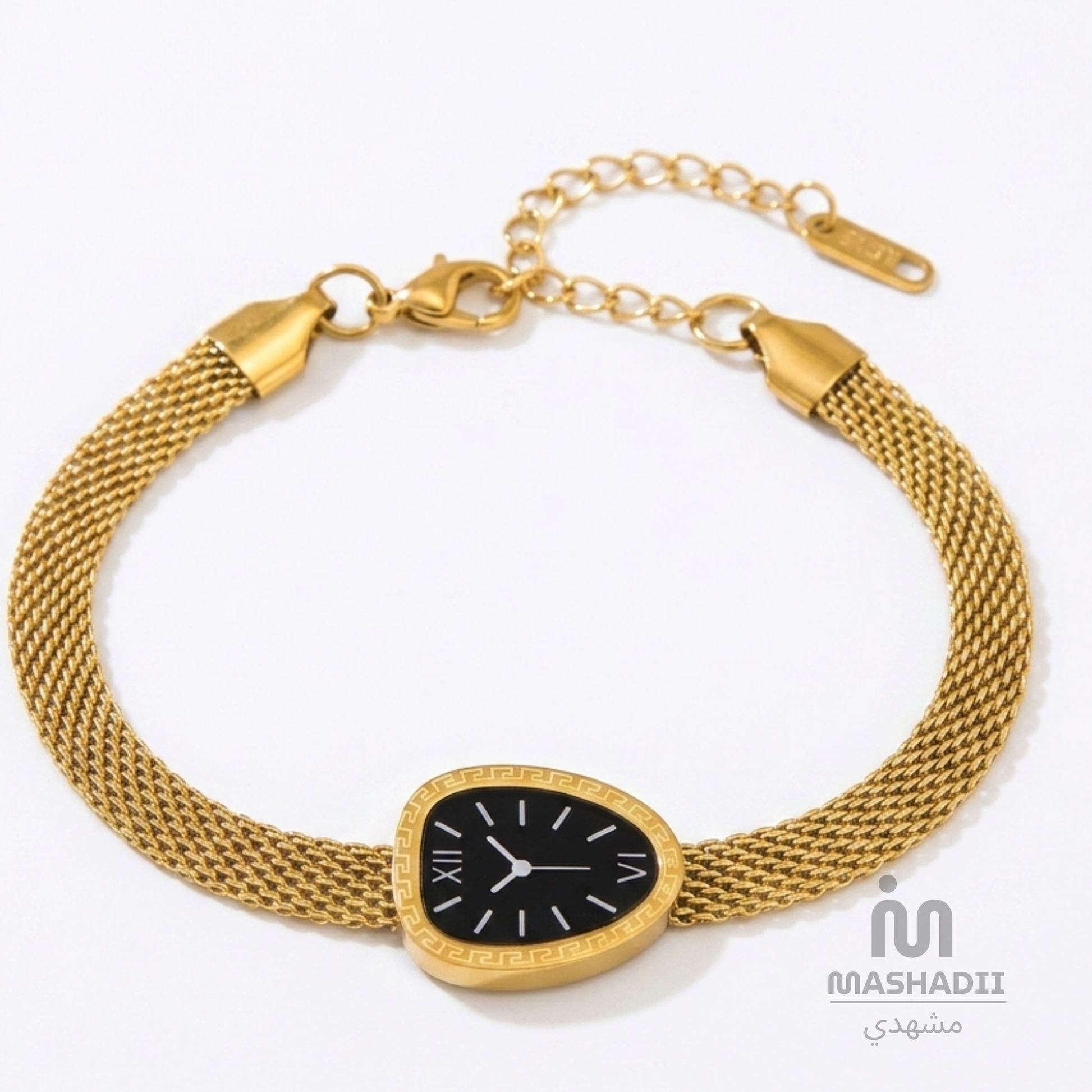 Tear Drop Fake Watch Bracelet – Waterproof, Tarnish-Free Stainless Steel Bracelet featuring an Elegant Teardrop Watch-Inspired Design and a 1 Year Colour Guarantee